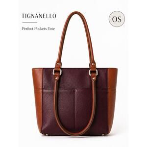 Tignanello Perfect Pockets Tote Leather Oxblood Cognac Work Bag